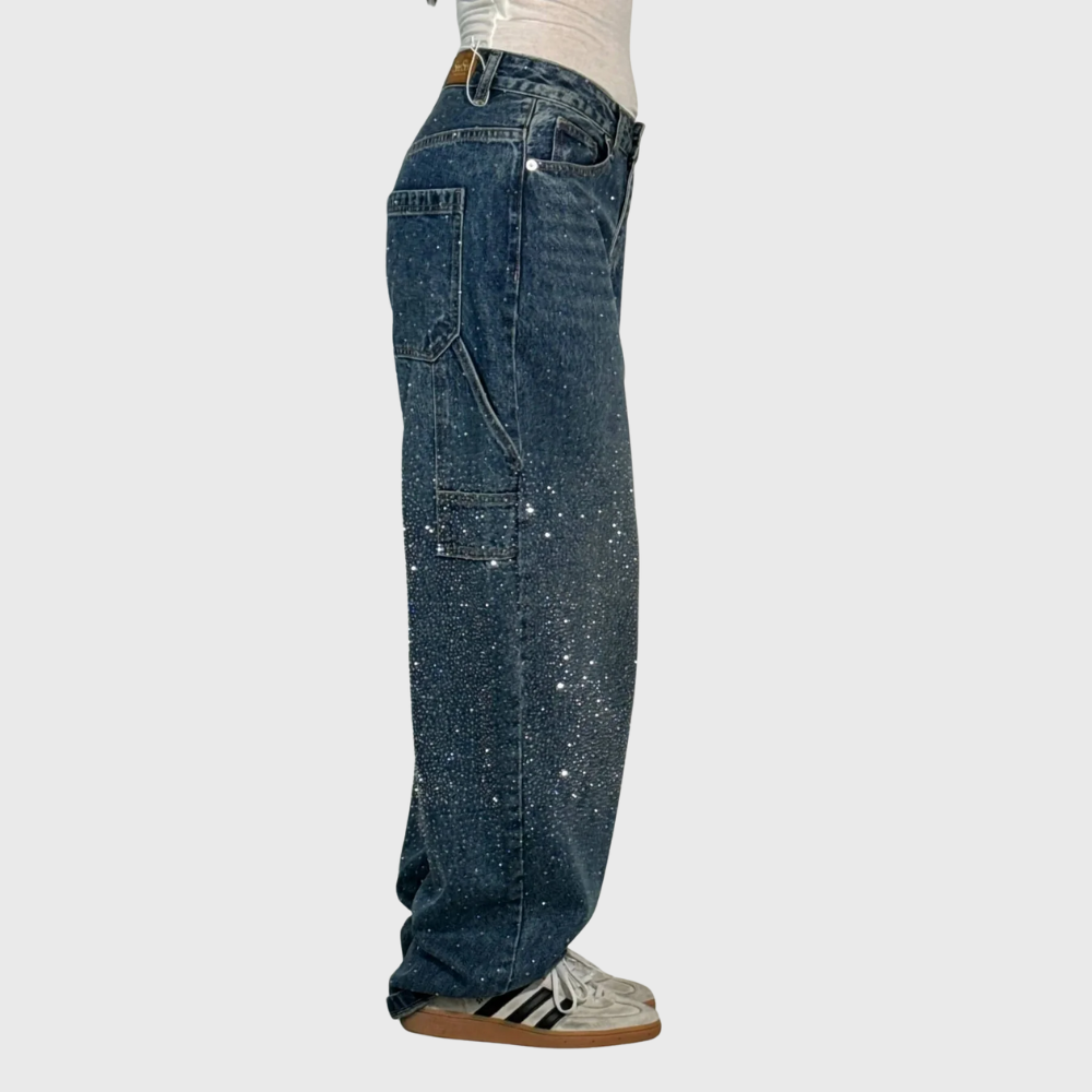 Jean scintillant tendance pour femmes avec jambes larges