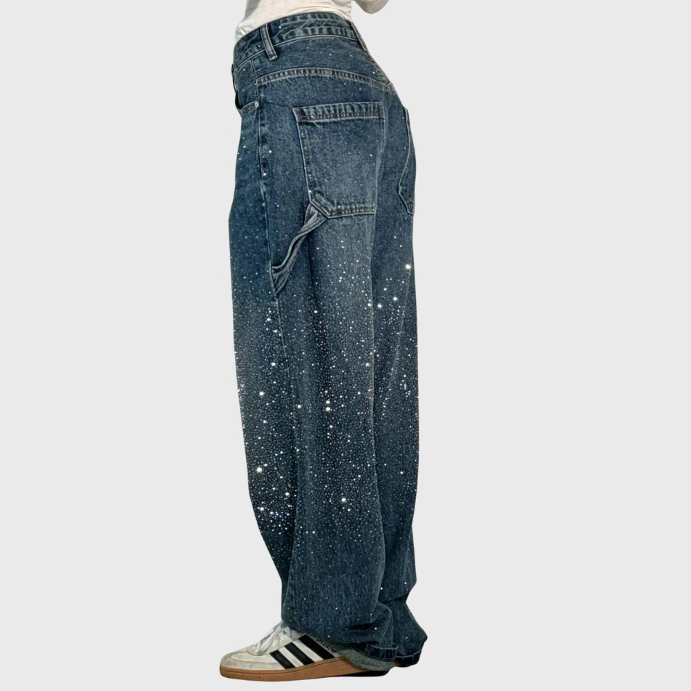 Jean scintillant tendance pour femmes avec jambes larges