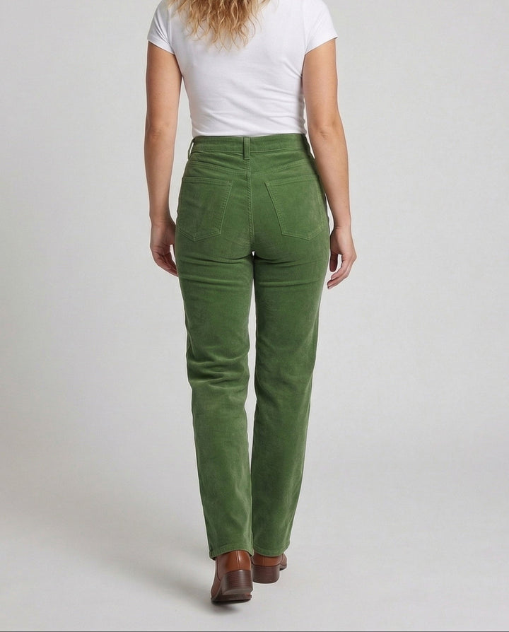 Hoge Taille Corduroy Dames Broek met Rechte Pijpen en Riemlussen