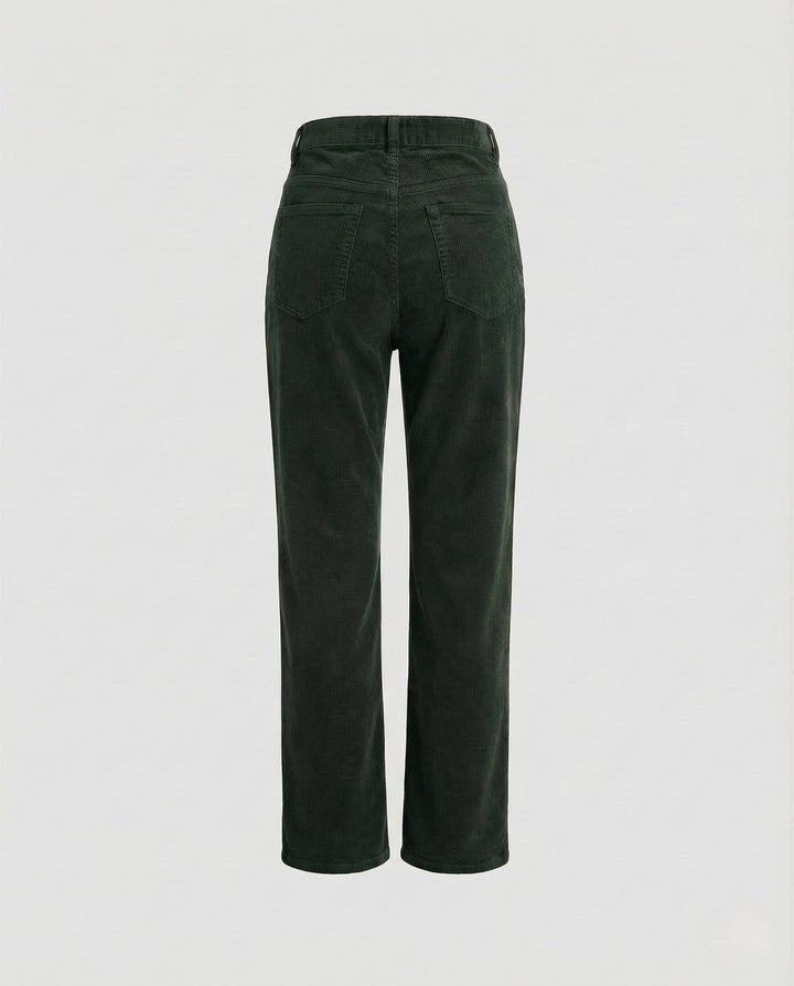 Hoge Taille Corduroy Dames Broek met Rechte Pijpen en Riemlussen