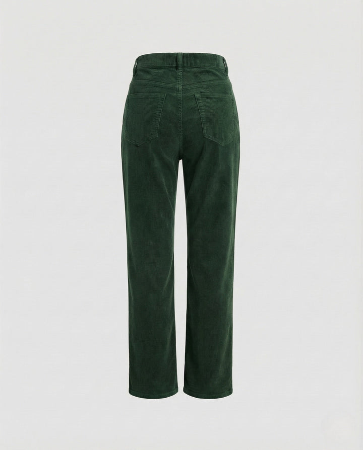 Hoge Taille Corduroy Dames Broek met Rechte Pijpen en Riemlussen