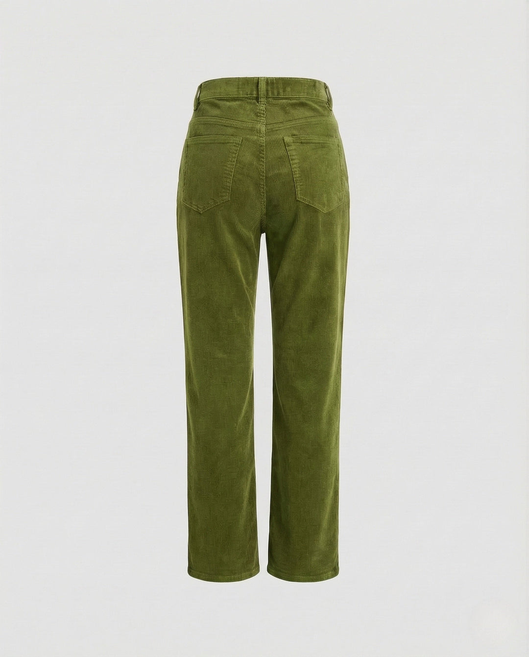 Hoge Taille Corduroy Dames Broek met Rechte Pijpen en Riemlussen