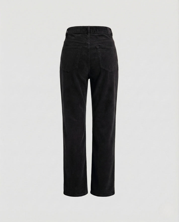 Hoge Taille Corduroy Dames Broek met Rechte Pijpen en Riemlussen