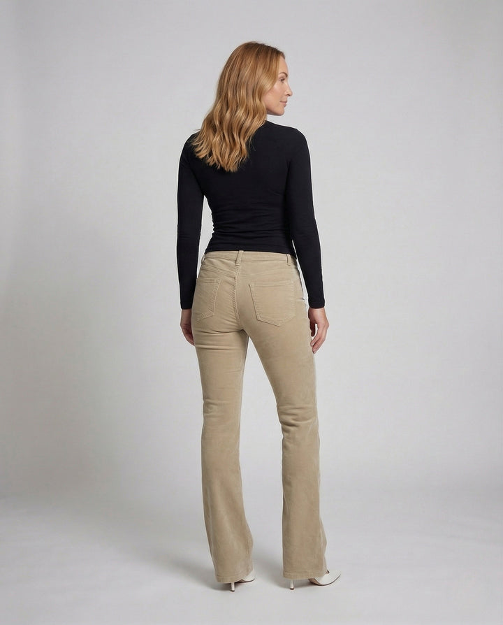 Rekbare Corduroy Flared Broek met Lage Taille en Riemlussen voor Dames