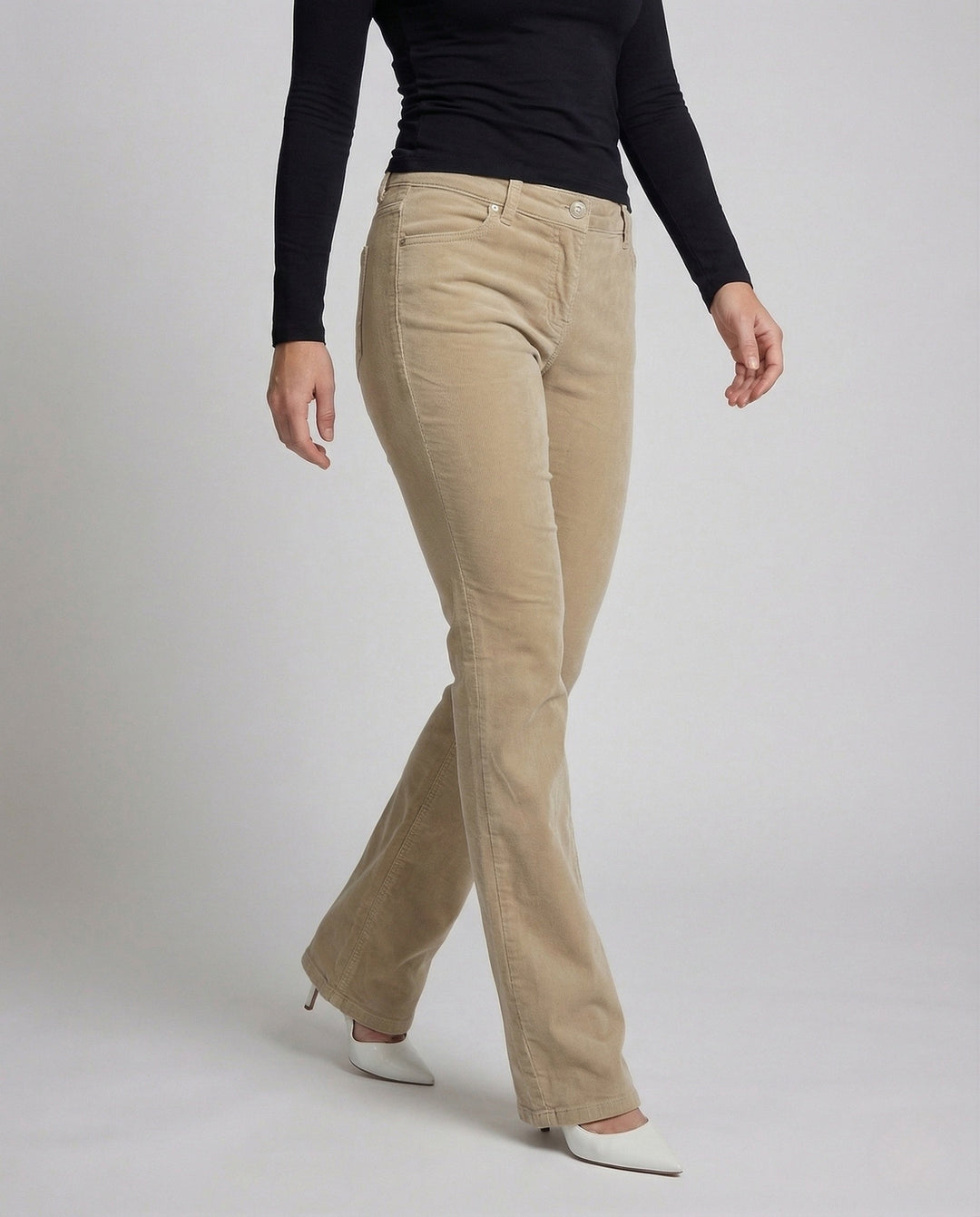 Rekbare Corduroy Flared Broek met Lage Taille en Riemlussen voor Dames
