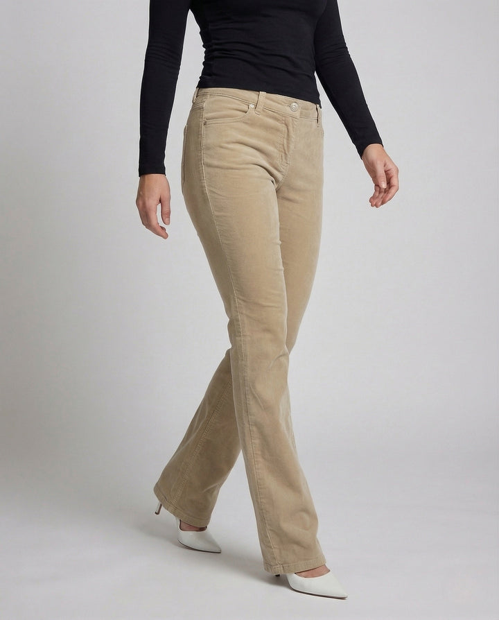 Rekbare Corduroy Flared Broek met Lage Taille en Riemlussen voor Dames