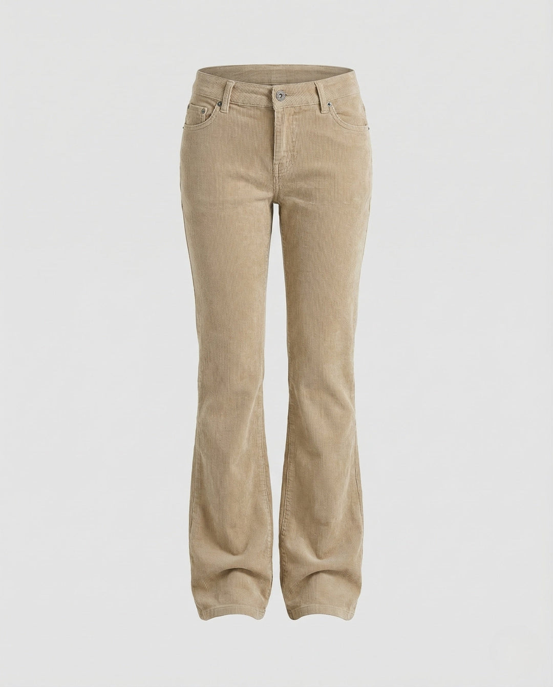 Rekbare Corduroy Flared Broek met Lage Taille en Riemlussen voor Dames