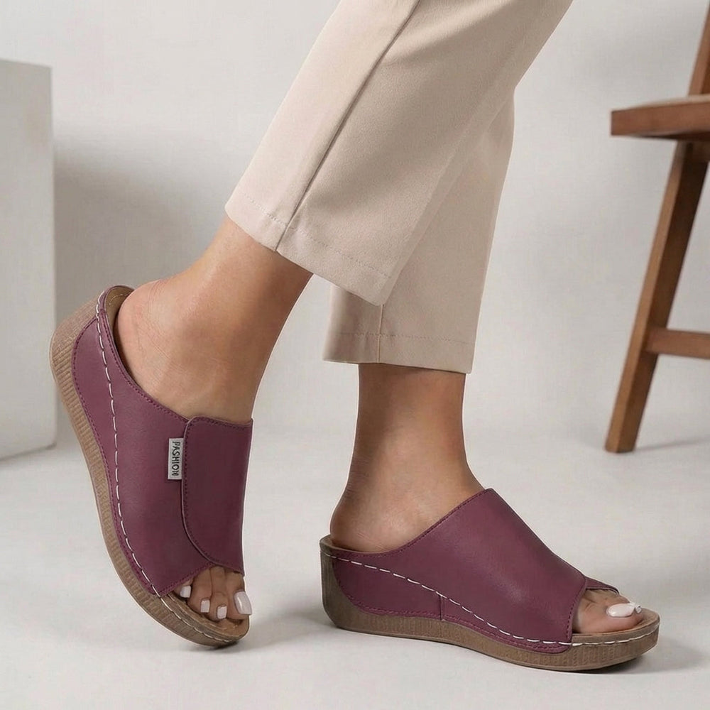Sandales Orthopédiques En Cuir Femme À Enfiler Avec Bout Ouvert