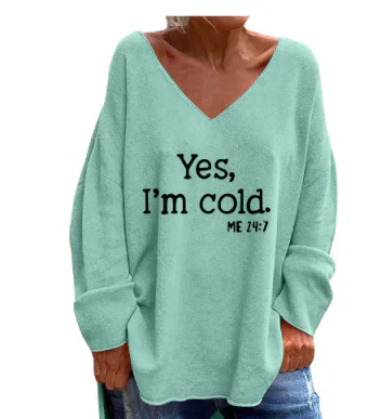 Trendy Comfortabele Dames Trui met V-Hals en Print