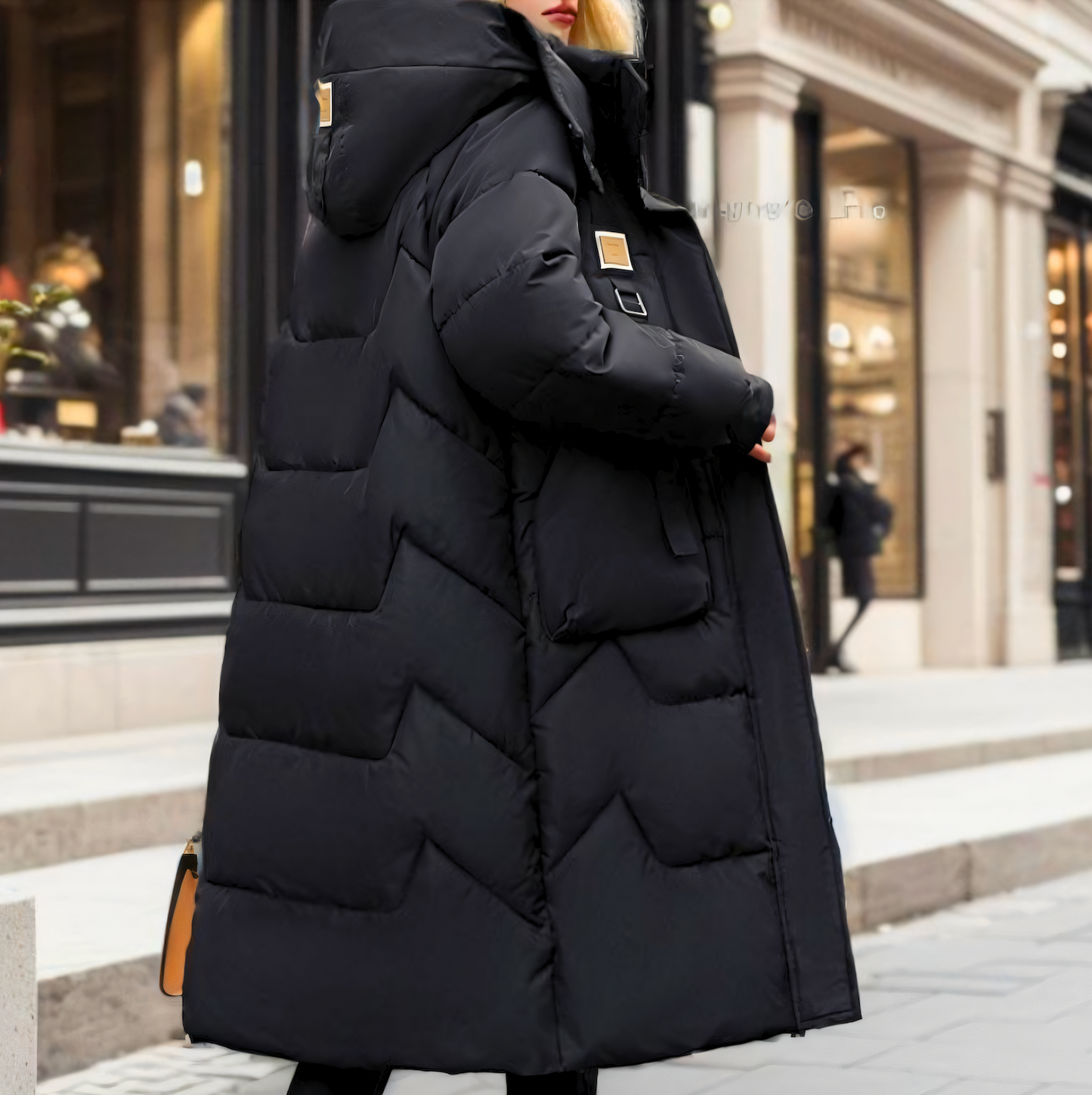 Dames Lange Puffer Winterjas met Capuchon en Knopen