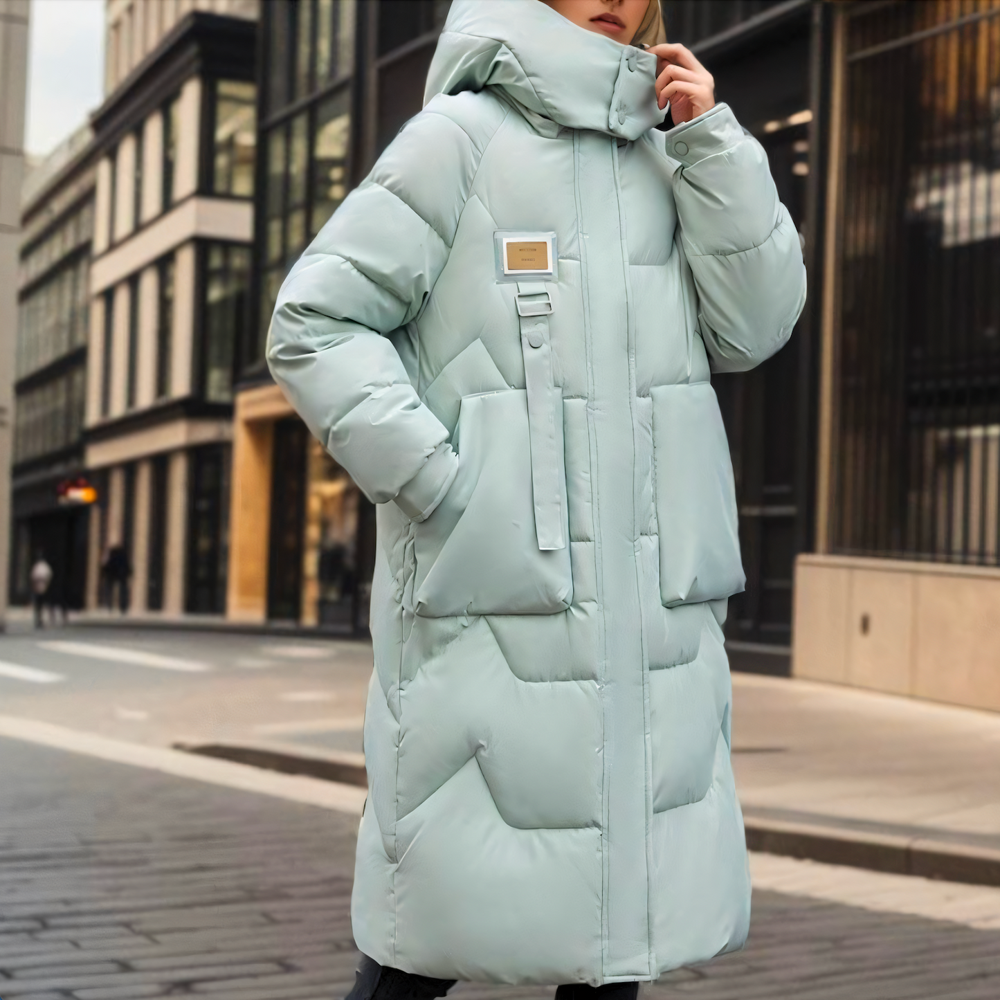 Dames Lange Puffer Winterjas met Capuchon en Knopen