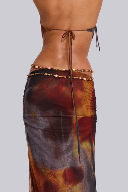 Yanara | Cut-Out Maxi Jurk met Gouden Accenten en Tie-Dye Print