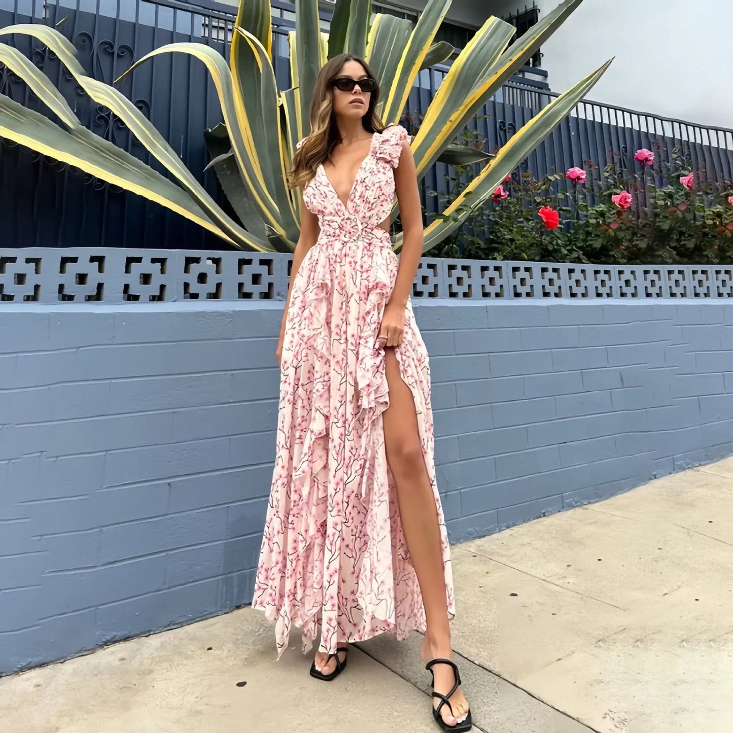Cera | Romantische Zomerjurk met Bloemenprint en Ruches