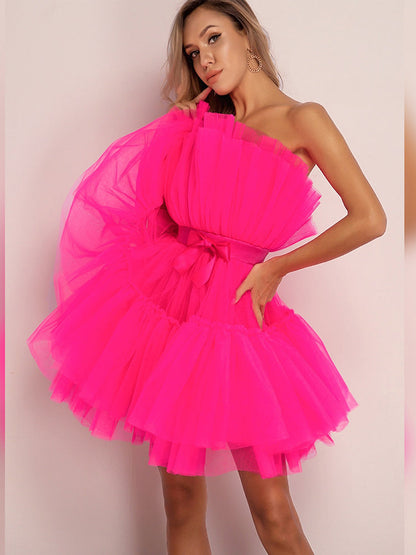 Feestelijke Mini Cocktailjurk Met Strapless Hals voor Dames