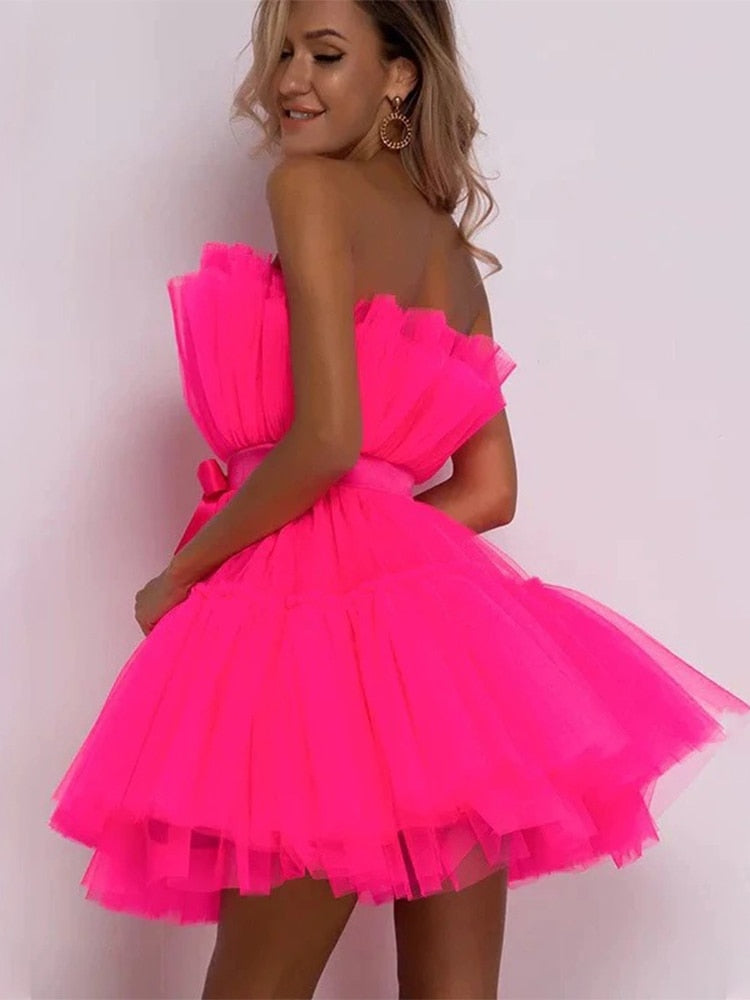 Feestelijke Mini Cocktailjurk Met Strapless Hals voor Dames