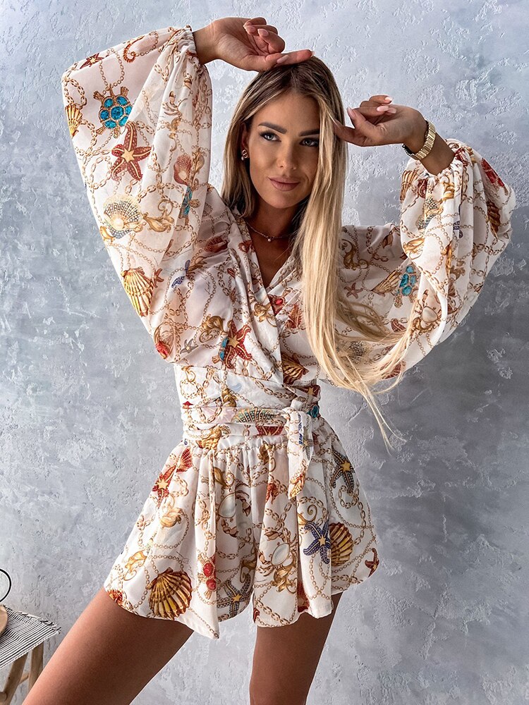 Irene | Chiffon Playsuit met Tropische Print
