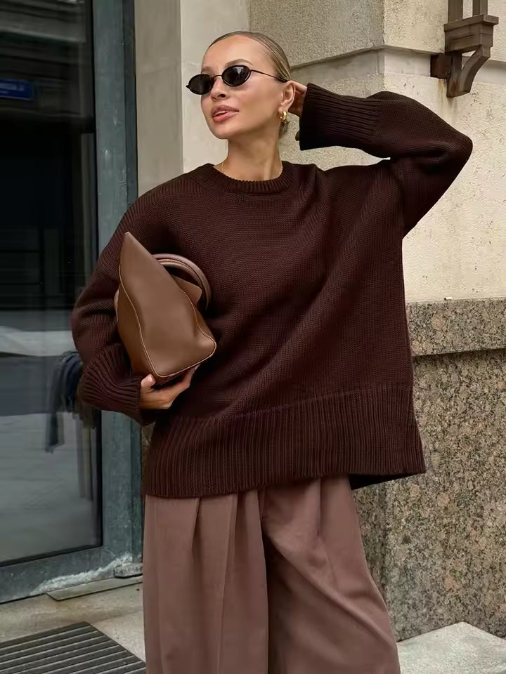 Oversized Dames Trui met Lange Mouwen en Ronde Hals