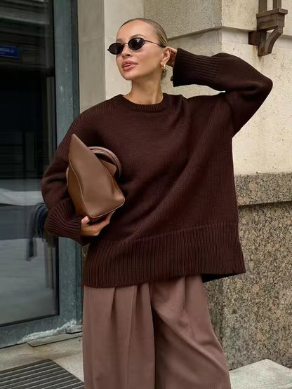 Oversized Dames Trui met Lange Mouwen en Ronde Hals