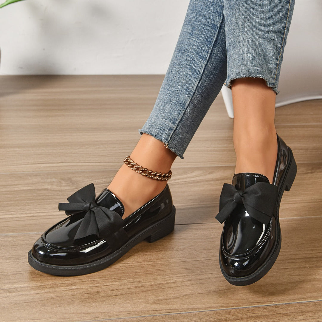 Glanzende Leren Platform Loafers met Strikdetail voor Dames