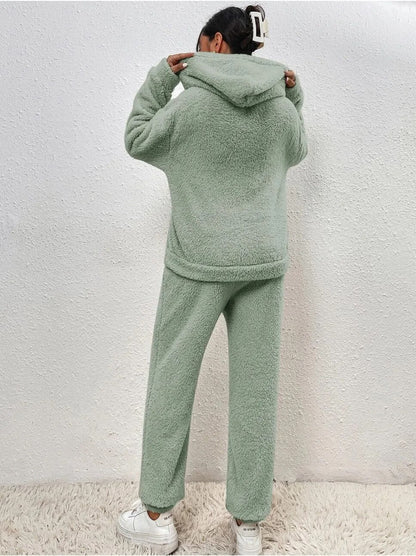 Zachte Dames Teddy Loungewear Set Met Hoodie