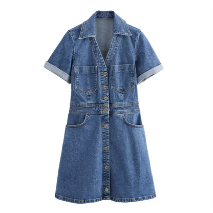 Annemie | Lichtblauwe Denim Jurk - Mini