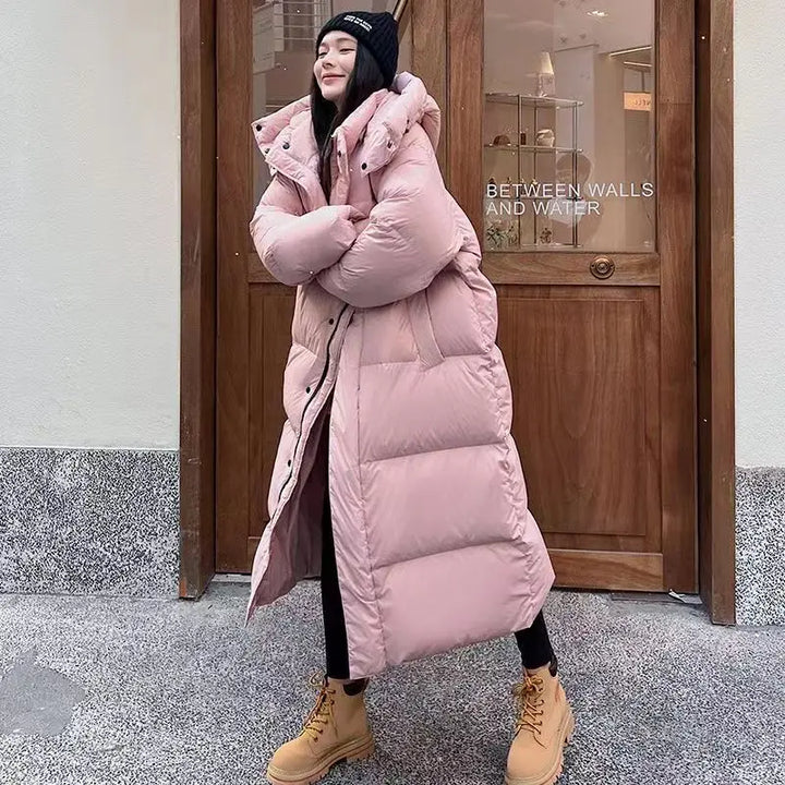 Long Oversized Women's Puffer Coat with Hood