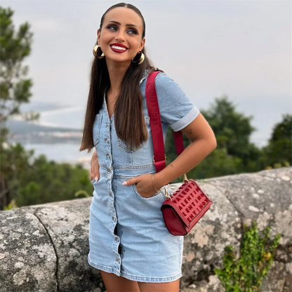 Annemie | Lichtblauwe Denim Jurk - Mini