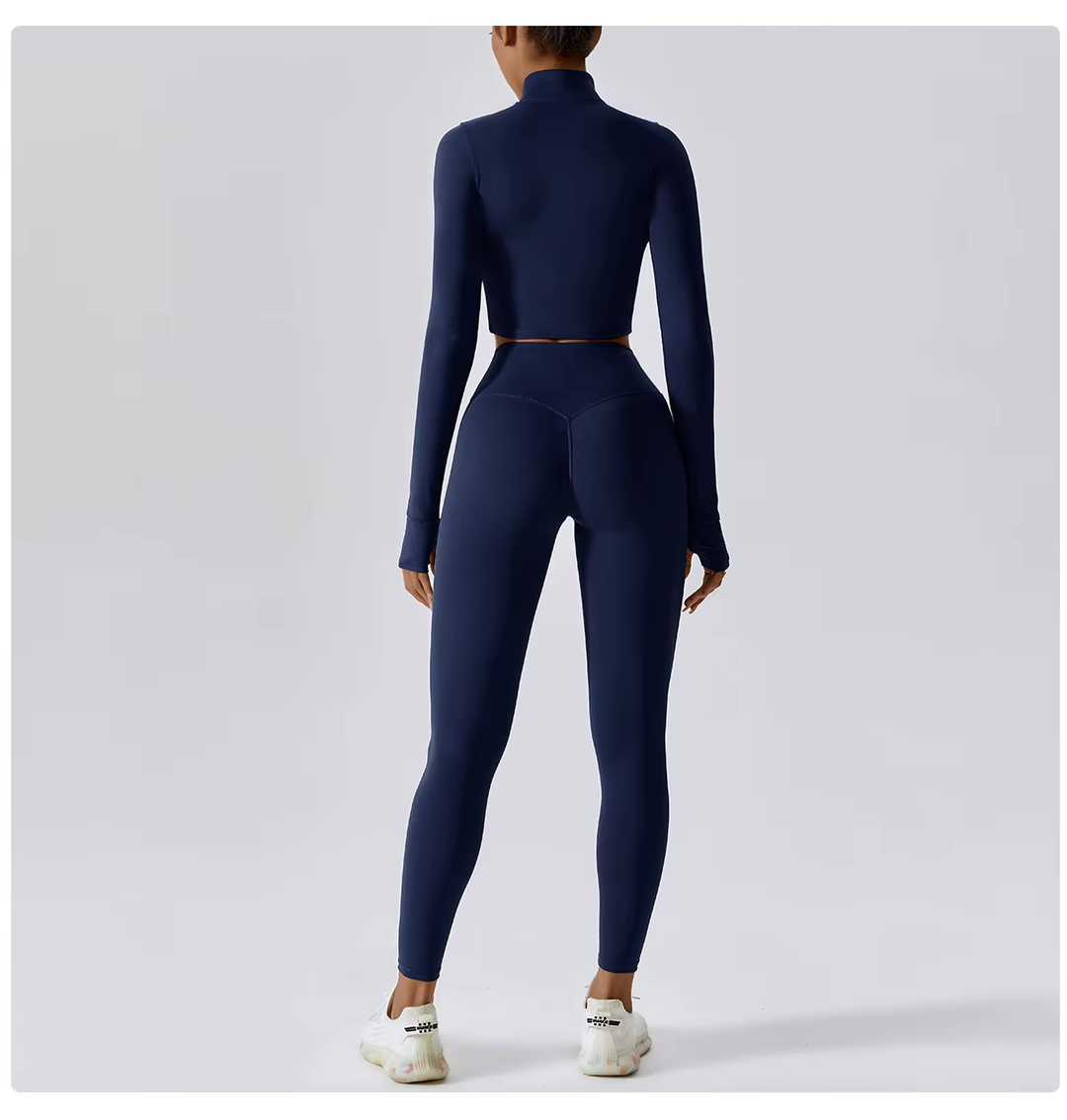 Ensemble de sport femme 3 pièces avec legging taille haute, crop top et veste