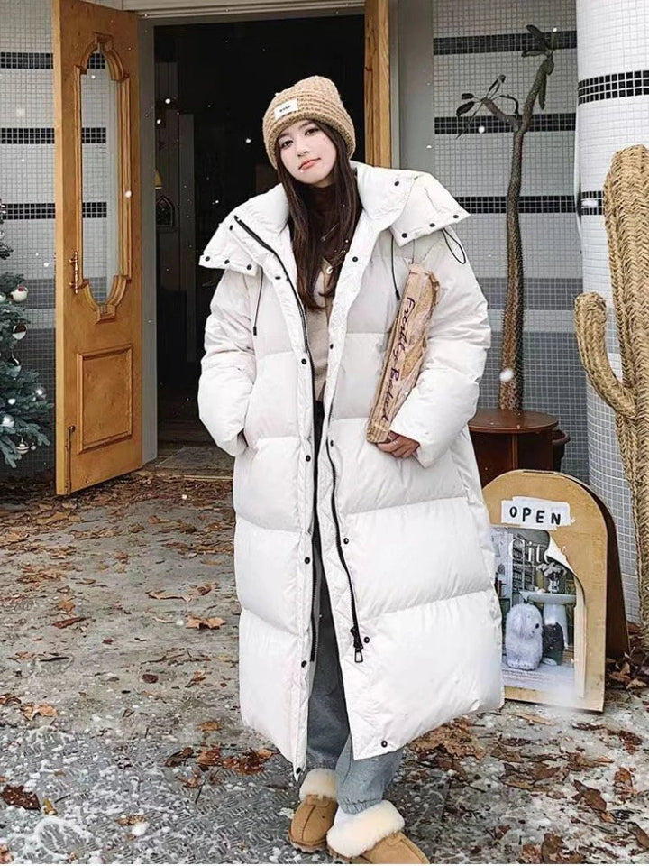 Long Oversized Women's Puffer Coat with Hood