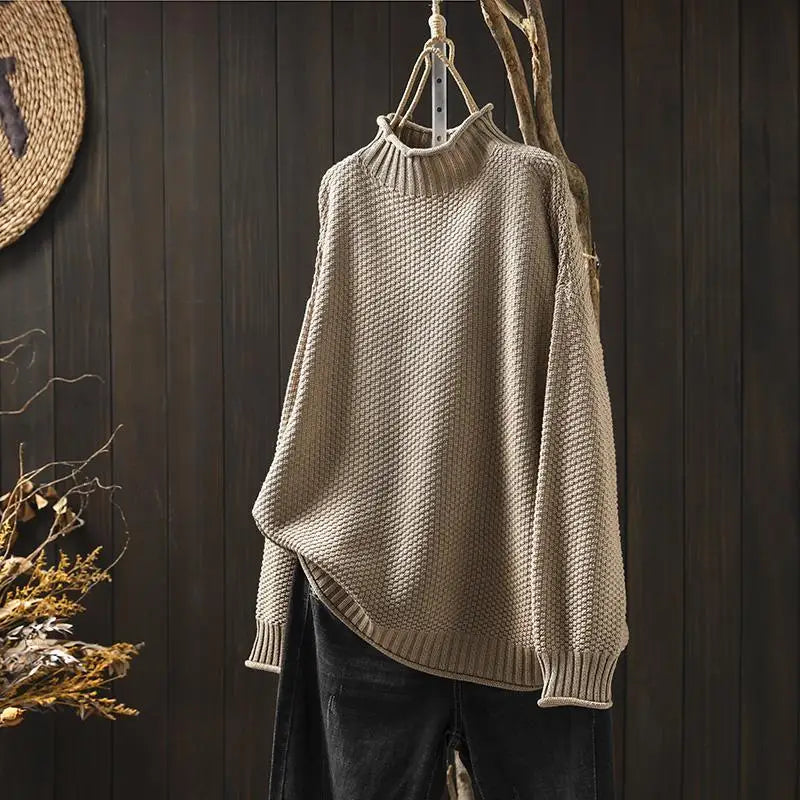 Oversized Soft Knit Women's Turtleneck Sweater with Long Sleeves