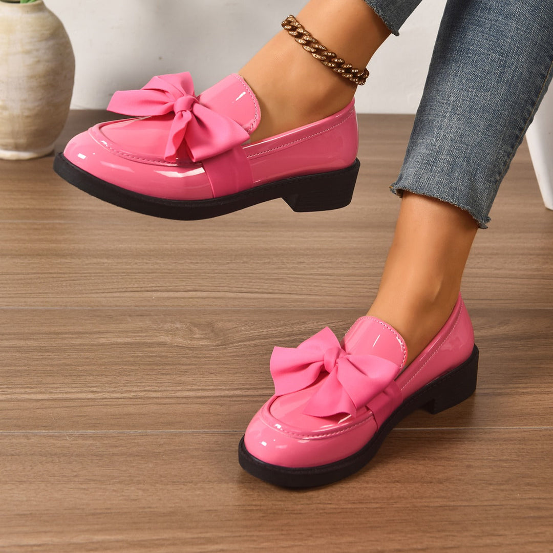 Glanzende Leren Platform Loafers met Strikdetail voor Dames