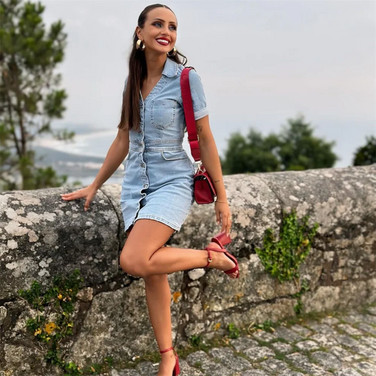 Annemie | Lichtblauwe Denim Jurk - Mini