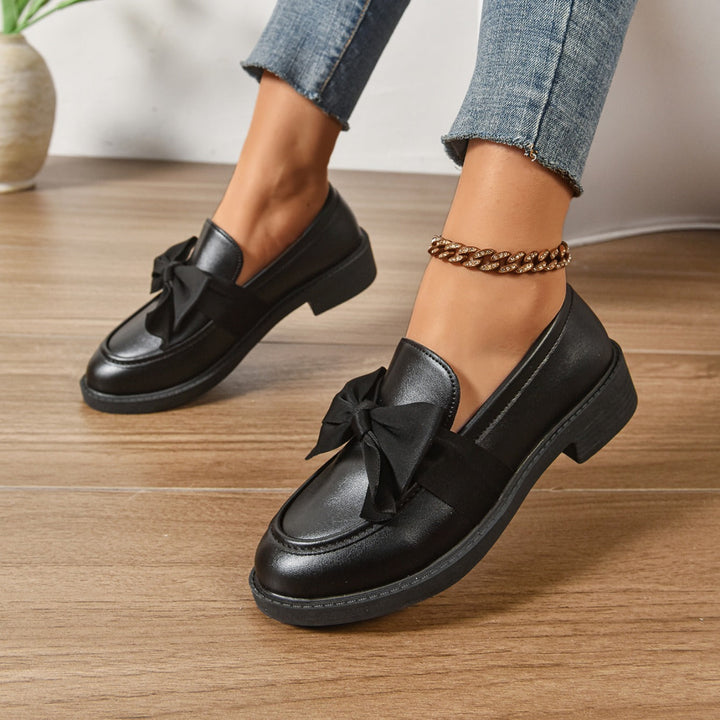 Glanzende Leren Platform Loafers met Strikdetail voor Dames