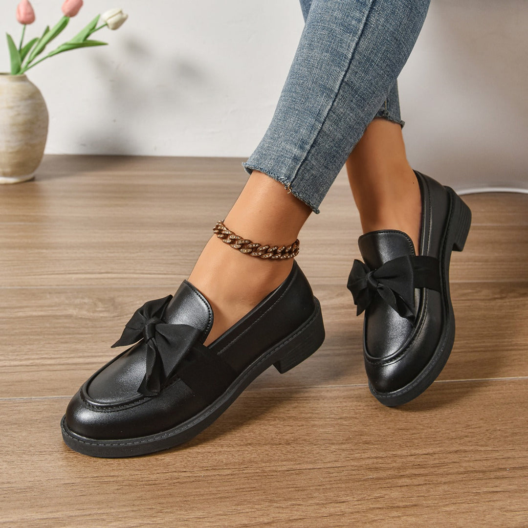 Glanzende Leren Platform Loafers met Strikdetail voor Dames