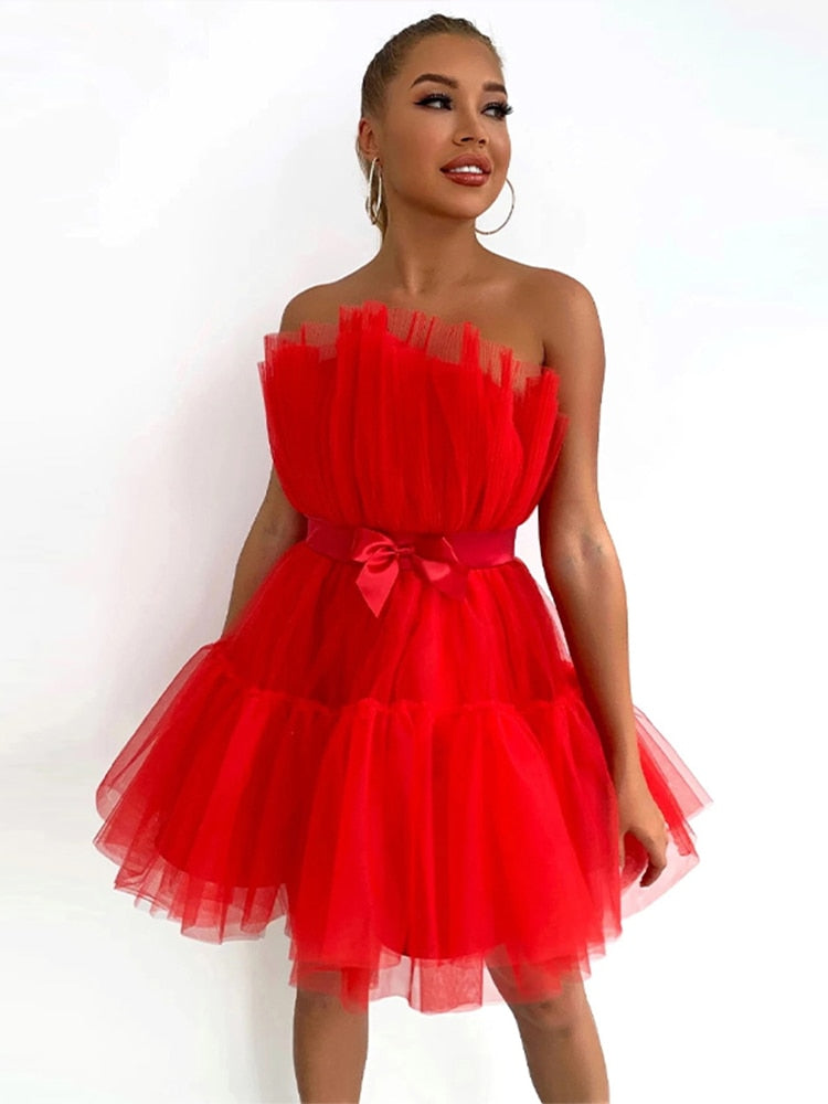 Robe Cocktail Mini Festive avec Encolure Bustier pour Femme