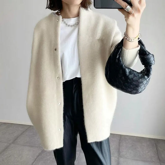 Zachte Oversized Dames Cardigan met Lange Mouwen en Knopen