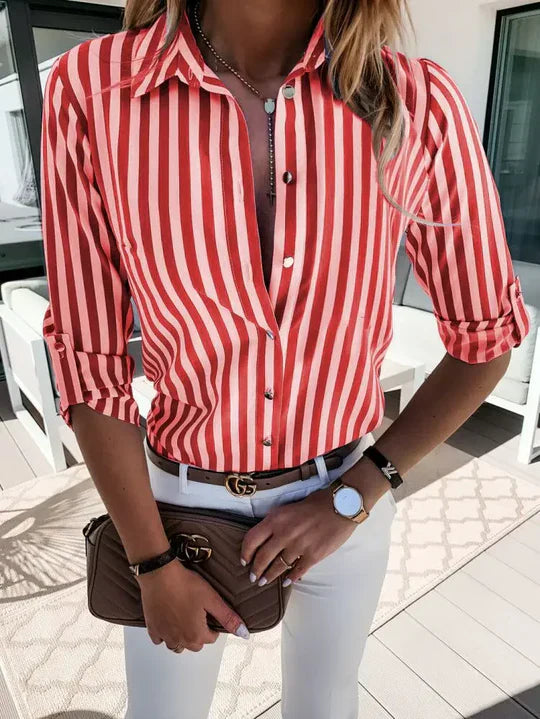 Ilenia | Klassiek Gestreepte Blouse met Opgerolde Mouwen