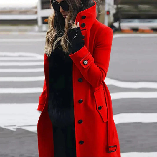 Chique Dames Trenchcoat met Ceintuur en Hoge Kraag