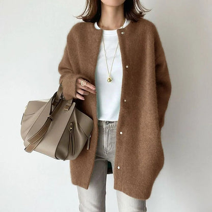 Zachte Oversized Dames Cardigan met Lange Mouwen en Knopen