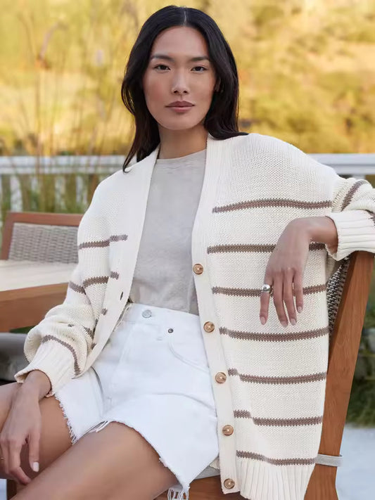 Trendy Oversized Dames Cardigan met Strepen en V-hals