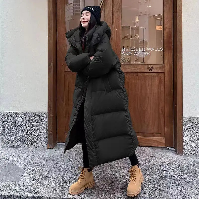 Long Oversized Women's Puffer Coat with Hood