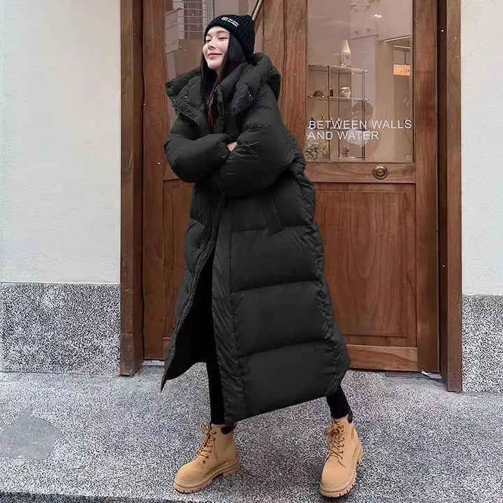 Long Oversized Women's Puffer Coat with Hood