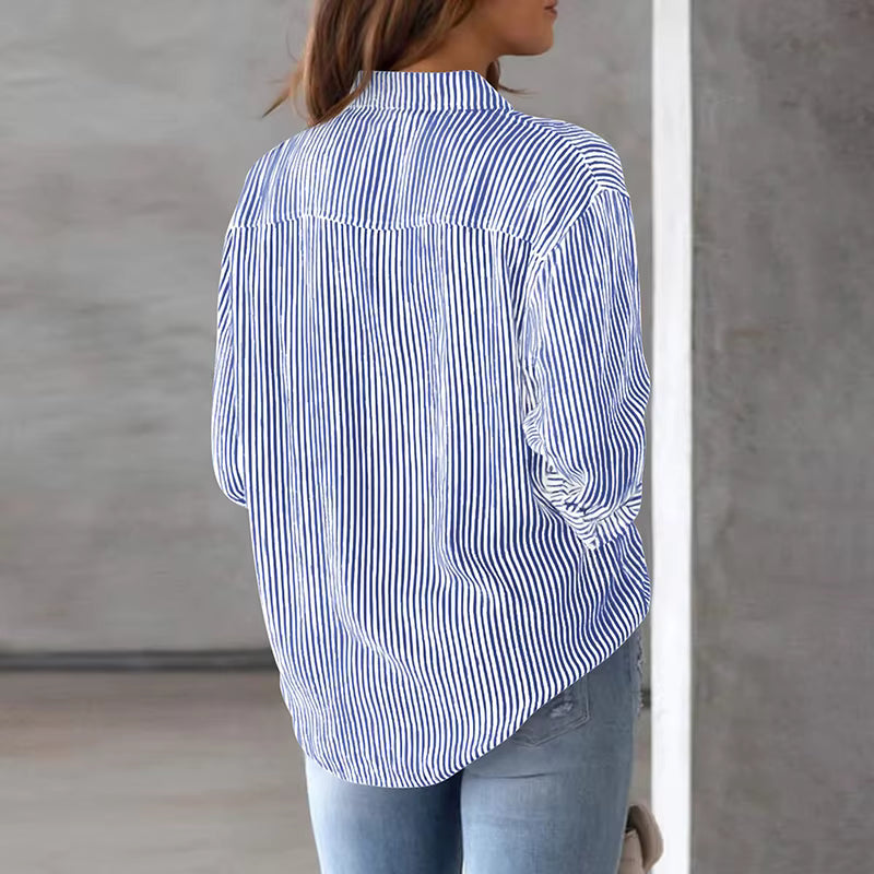 Gestreepte blouse voor vrouwen | knoopjes en lange mouw
