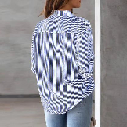 Gestreepte blouse voor vrouwen | knoopjes en lange mouw
