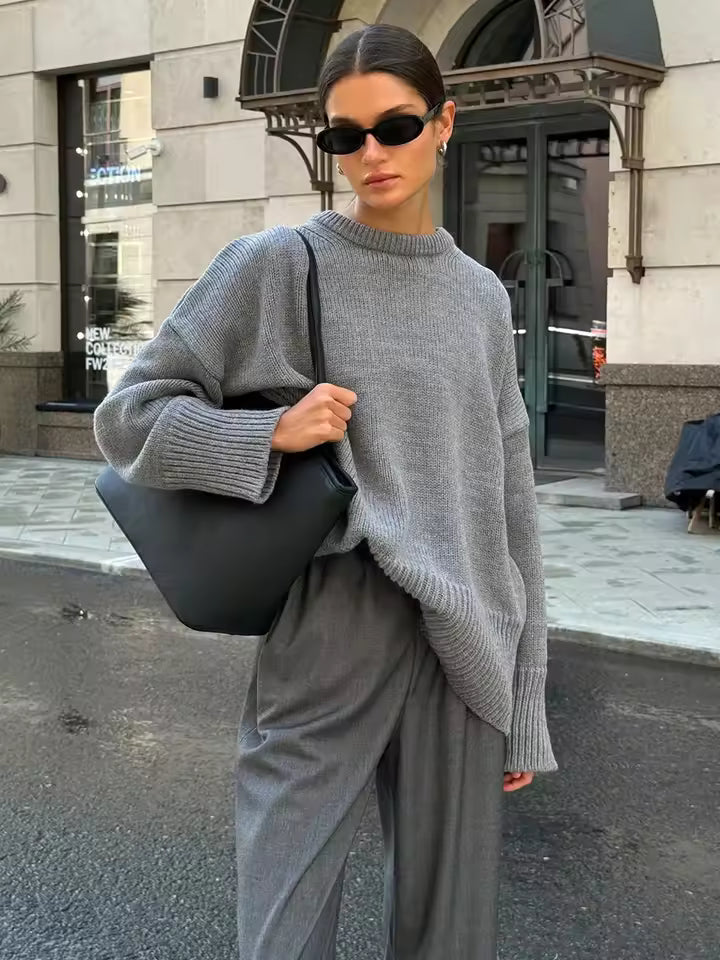 Oversized Dames Trui met Lange Mouwen en Ronde Hals