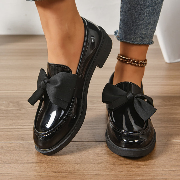 Glanzende Leren Platform Loafers met Strikdetail voor Dames