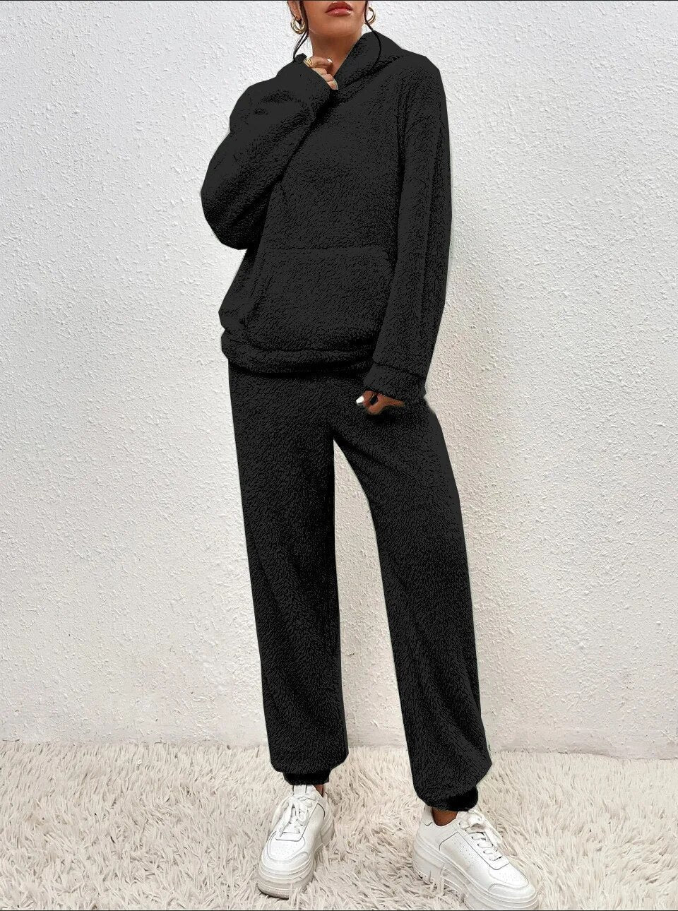 Ensemble loungewear teddy doux pour femme avec sweat à capuche