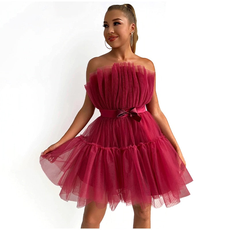 Robe Cocktail Mini Festive avec Encolure Bustier pour Femme
