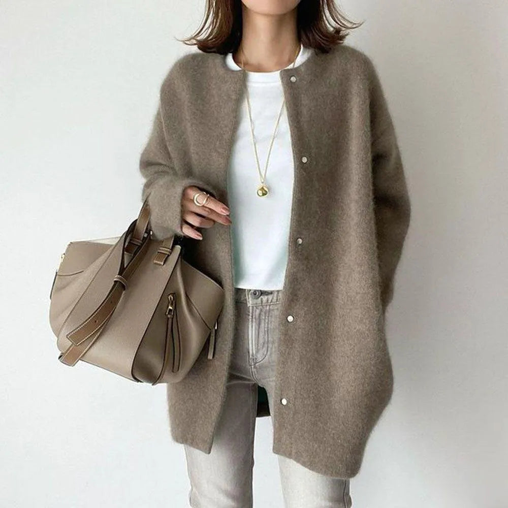 Zachte Oversized Dames Cardigan met Lange Mouwen en Knopen