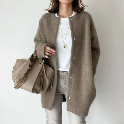 Zachte Oversized Dames Cardigan met Lange Mouwen en Knopen